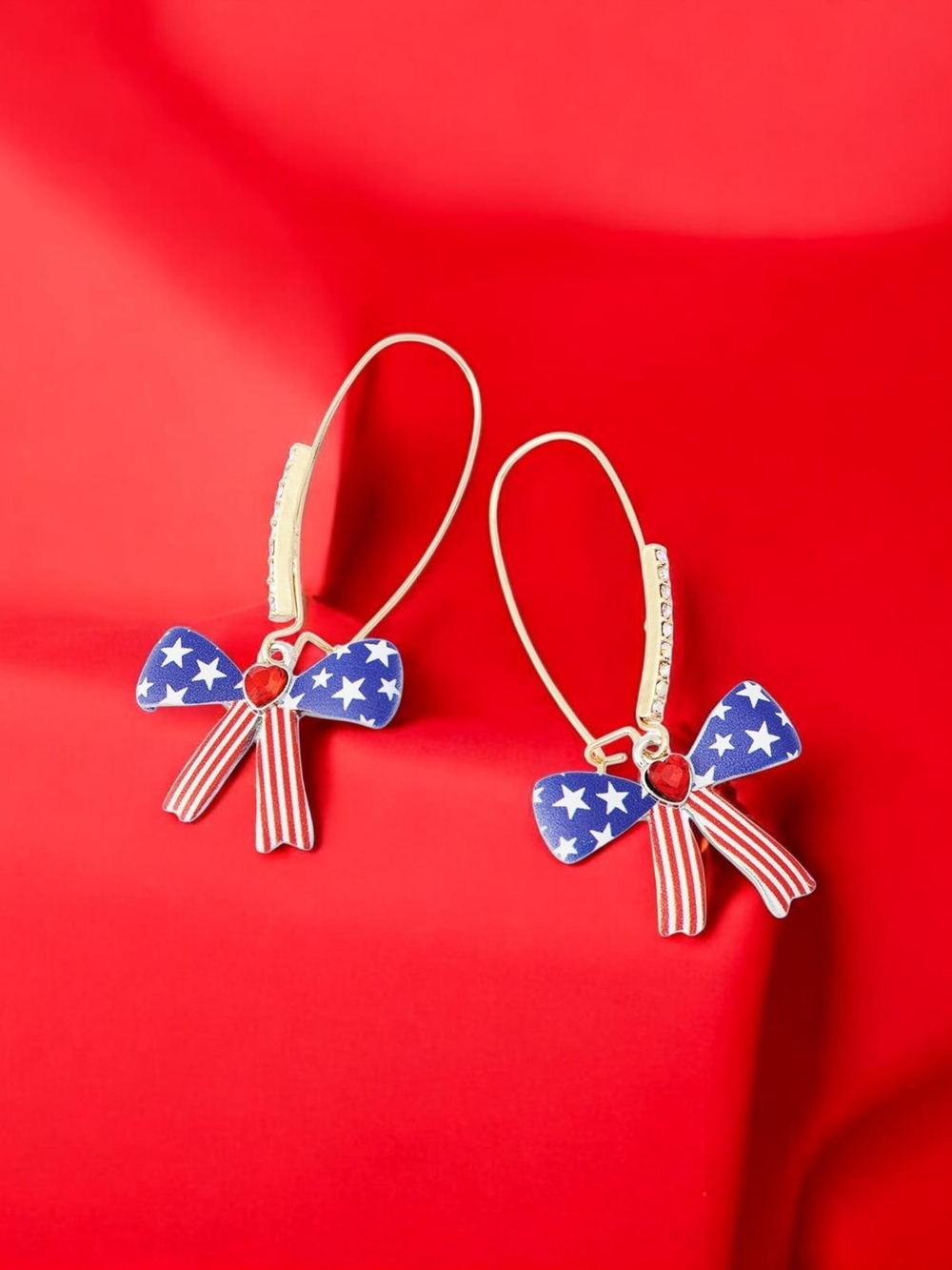 NEW Betsey Johnson Americana Bow Shepherd Hook Earrings Blue 2 inches NWT